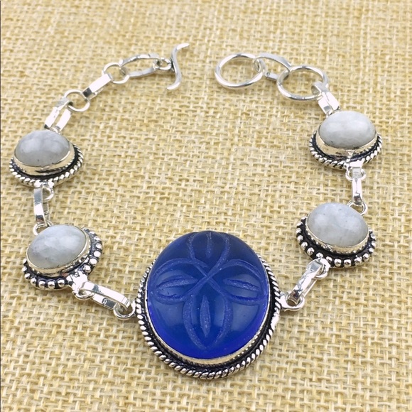 New Moonstone and Carved Glass Silver Overlay Bracelet 7 1/4” , 7 3/4” 8 - Picture 10 of 10
